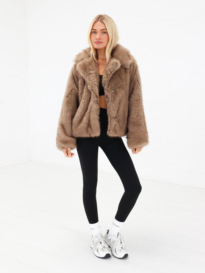 Gigi Faux Fur Collared Jacket - Light Brown