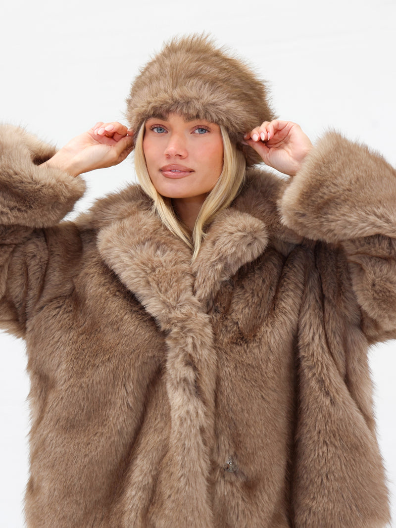 Gigi Faux Fur Collared Jacket - Light Brown