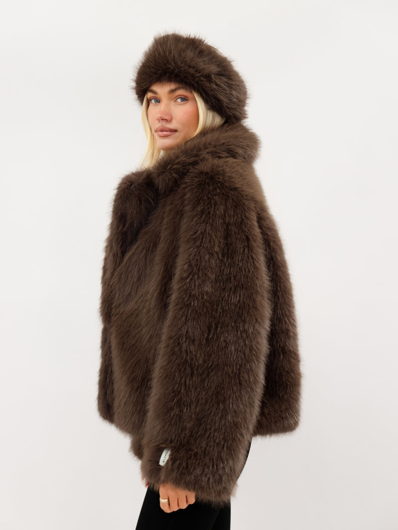 Gigi Faux Fur Collared Jacket - Dark Brown
