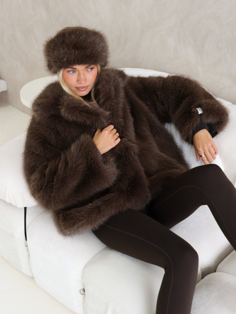 Gigi Faux Fur Collared Jacket - Dark Brown