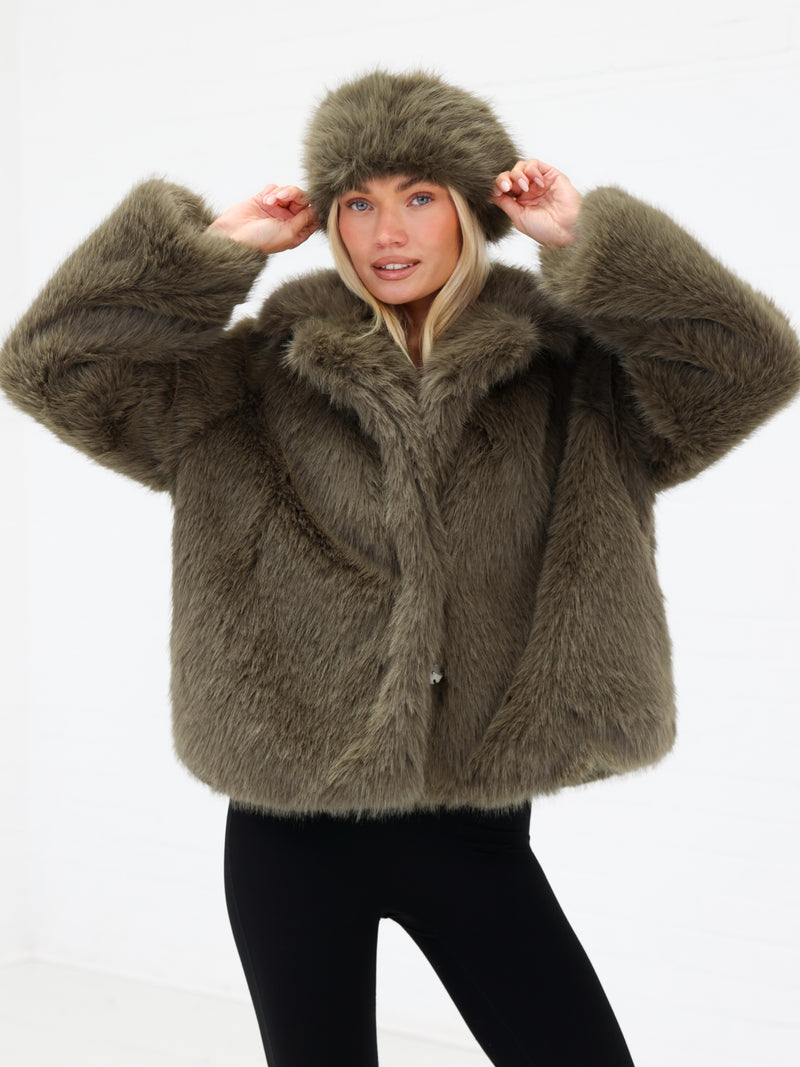 Gigi Faux Fur Collared Jacket - Green