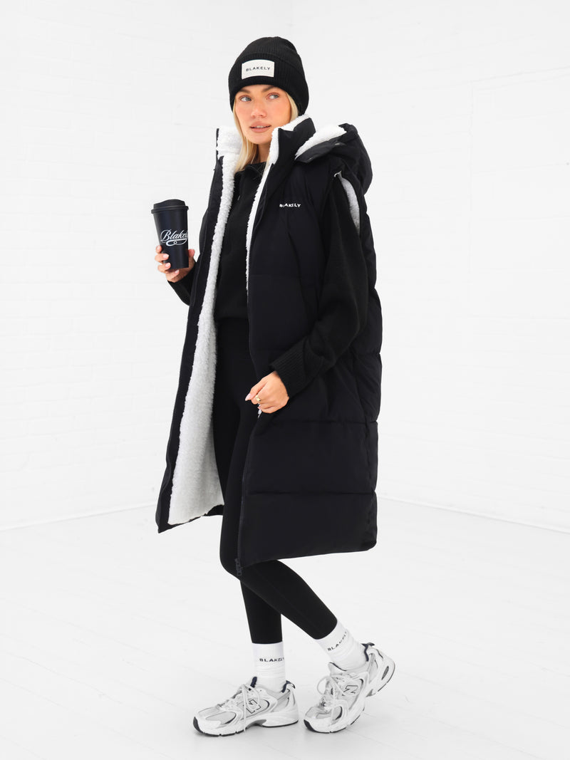 Mya Longline Fluffy Puffer Gilet - Black
