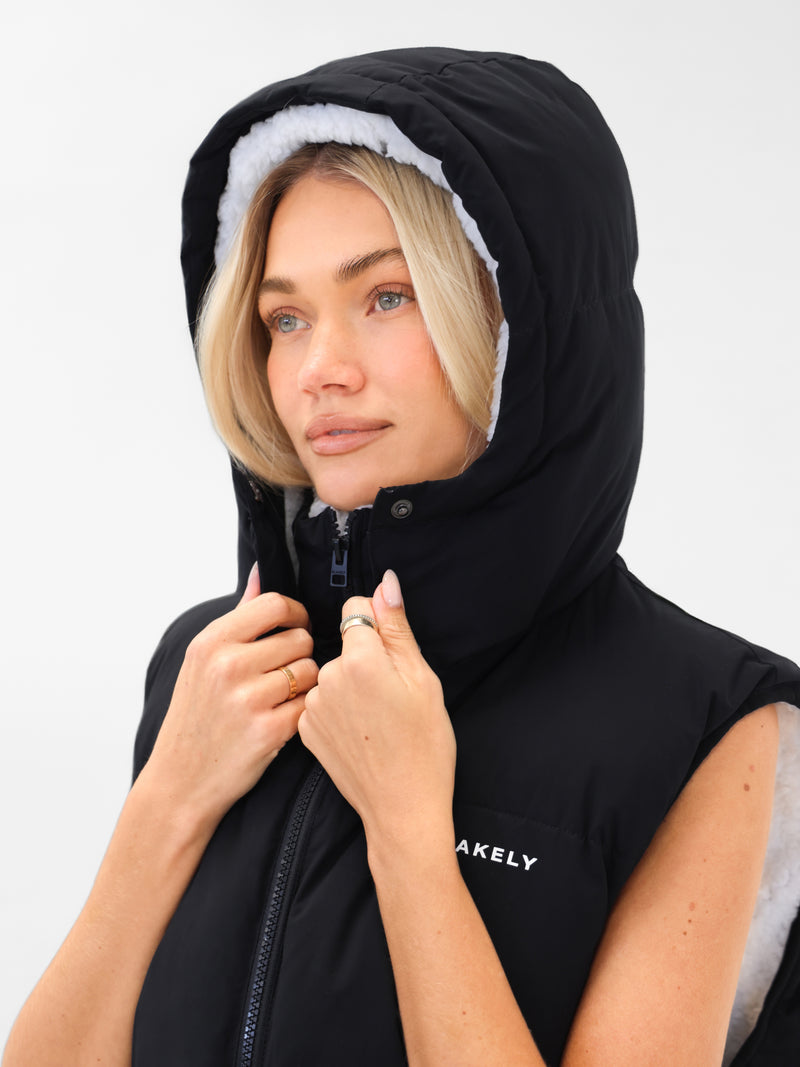 Mya Longline Fluffy Puffer Gilet - Black