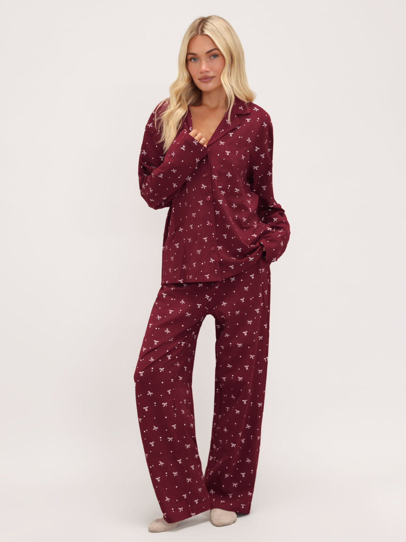 Bella Bow Pyjama Shirt - Red