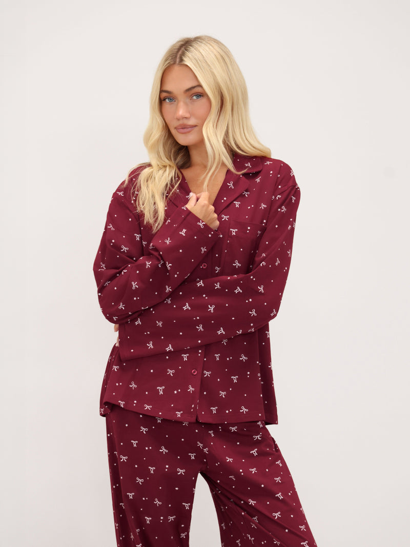 Bella Bow Pyjama Shirt - Red