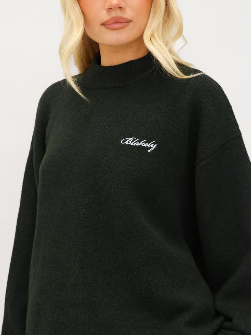 Oversized Knitted Sweater - Dark Green