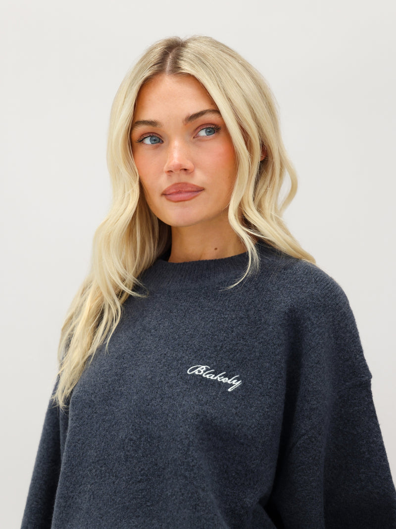 Oversized Knitted Sweater - True Navy