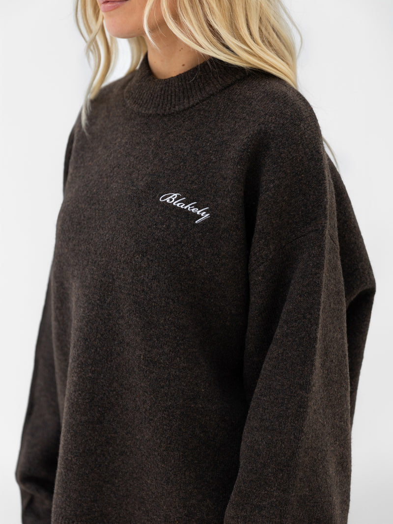 Oversized Knitted Sweater - Chocolate Brown