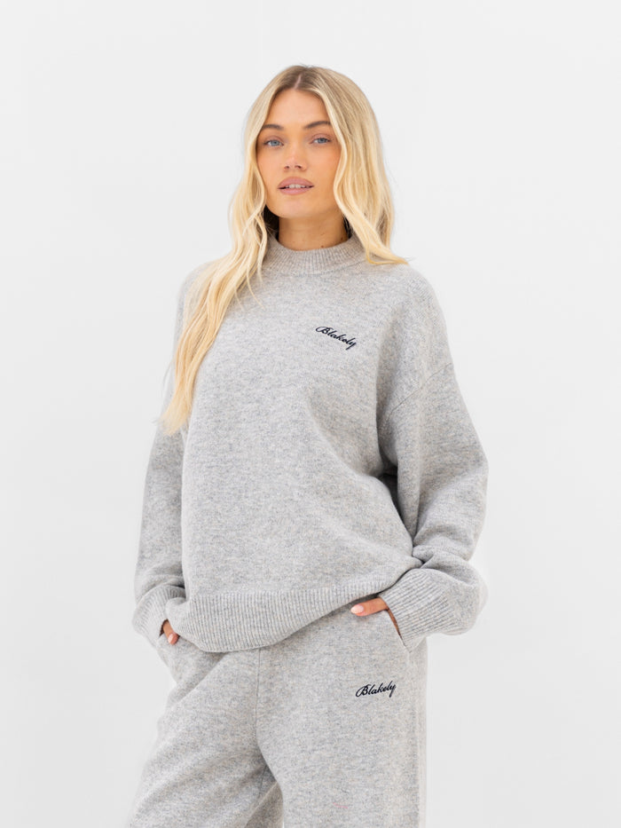 Oversized Knitted Sweater - Marl Grey