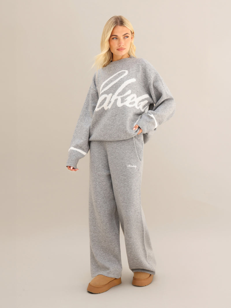 Margot Knitted Wide Leg Sweatpants - Marl Grey