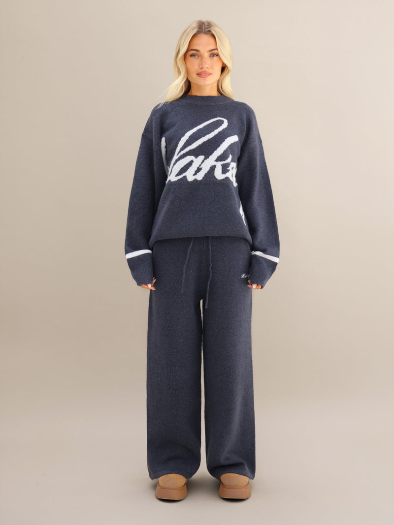 Margot Knitted Wide Leg Sweatpants - True Navy