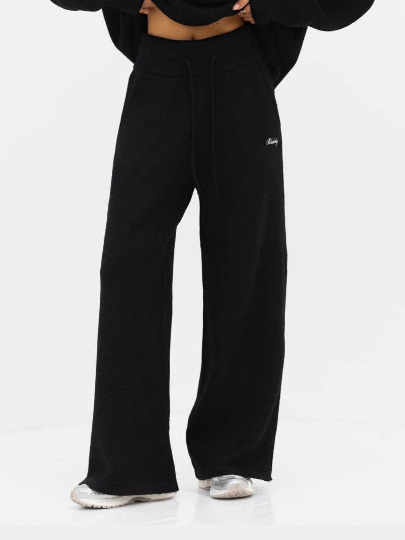 Knitted Wide Leg Sweatpants - Black
