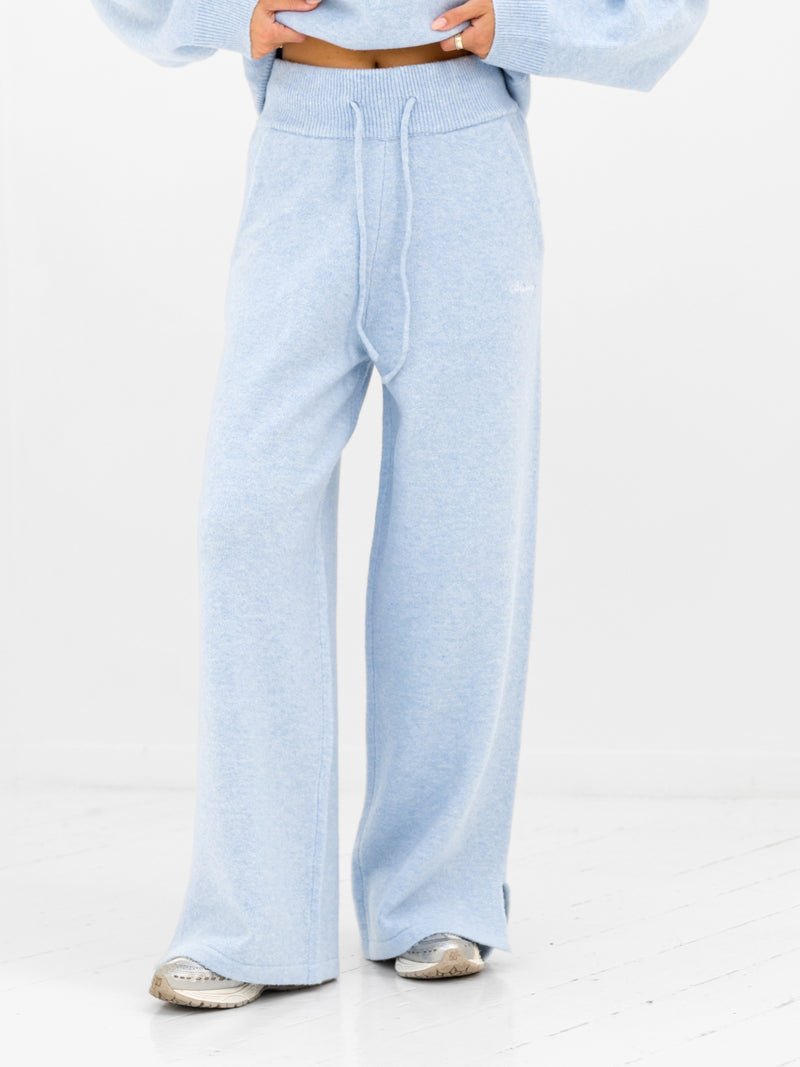 Knitted Wide Leg Sweatpants - Baby Blue