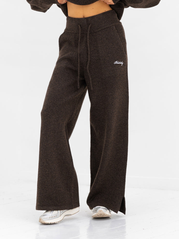Knitted Wide Leg Sweatpants - Chocolate Brown