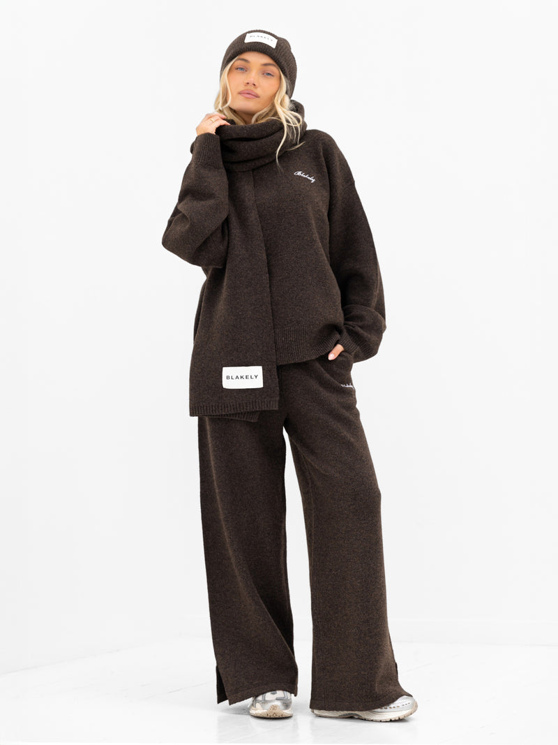 Knitted Wide Leg Sweatpants - Chocolate Brown