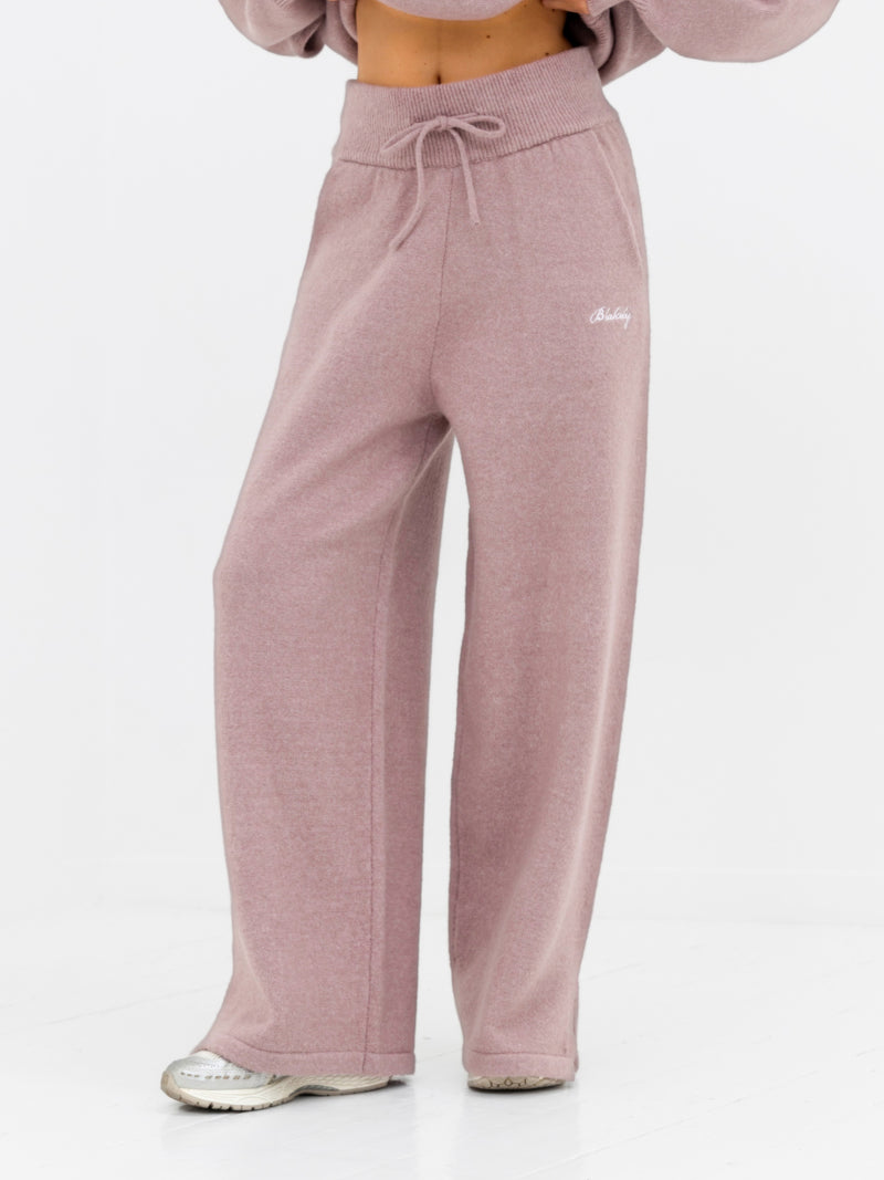 Knitted Wide Leg Sweatpants - Dusty Pink
