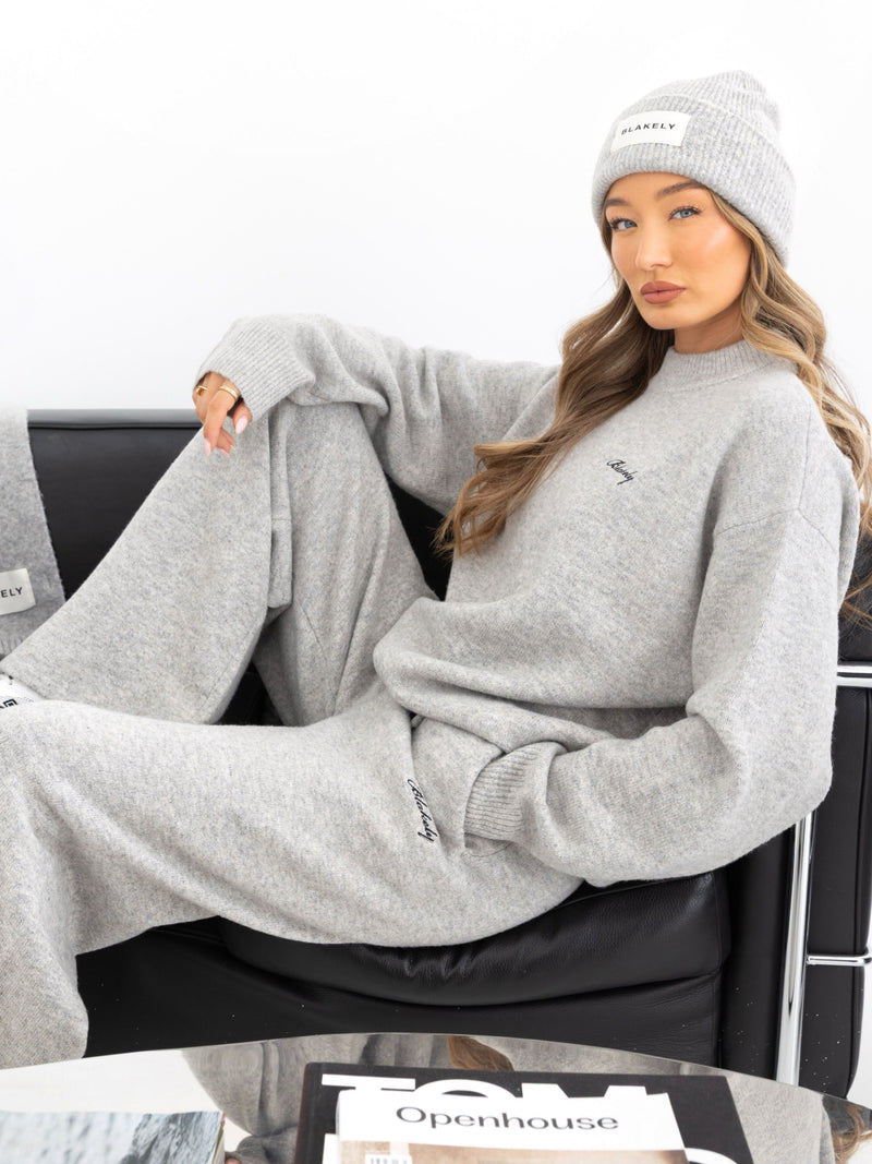Knitted Wide Leg Sweatpants - Marl Grey