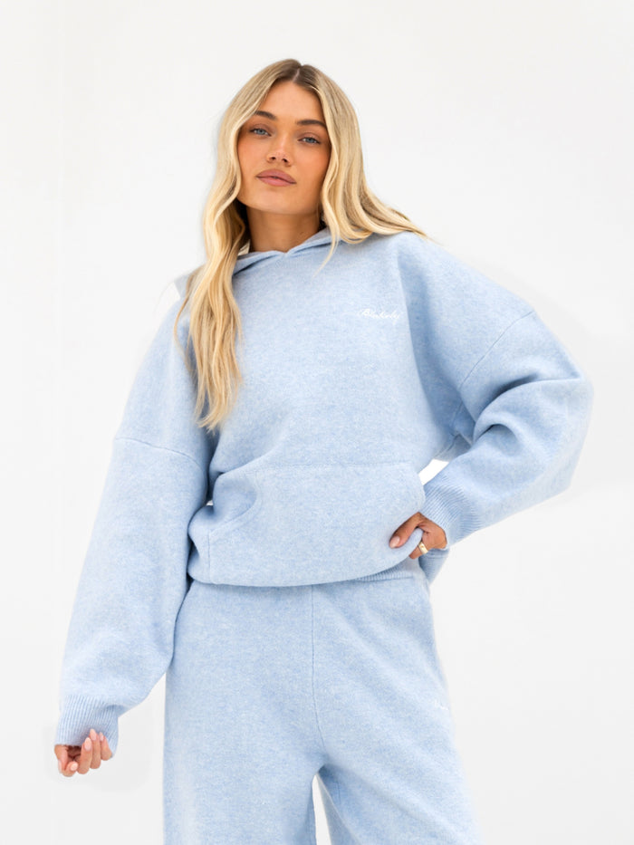 Oversized Knitted Hoodie - Baby Blue