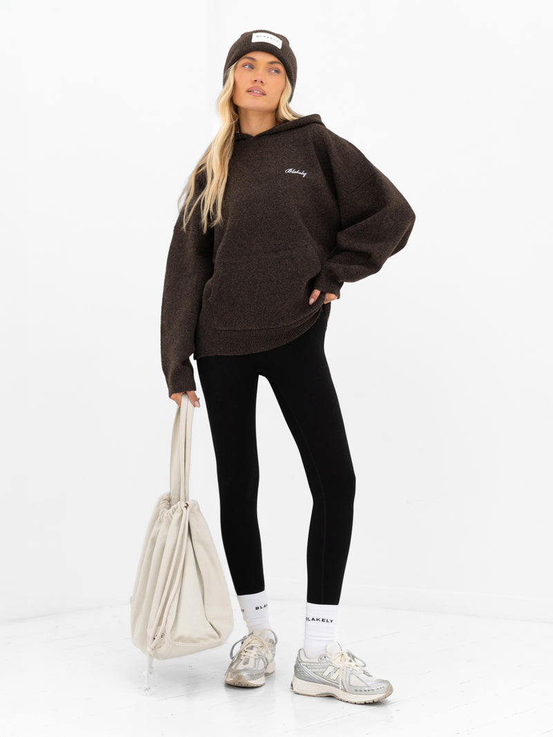 Oversized Knitted Hoodie - Chocolate Brown
