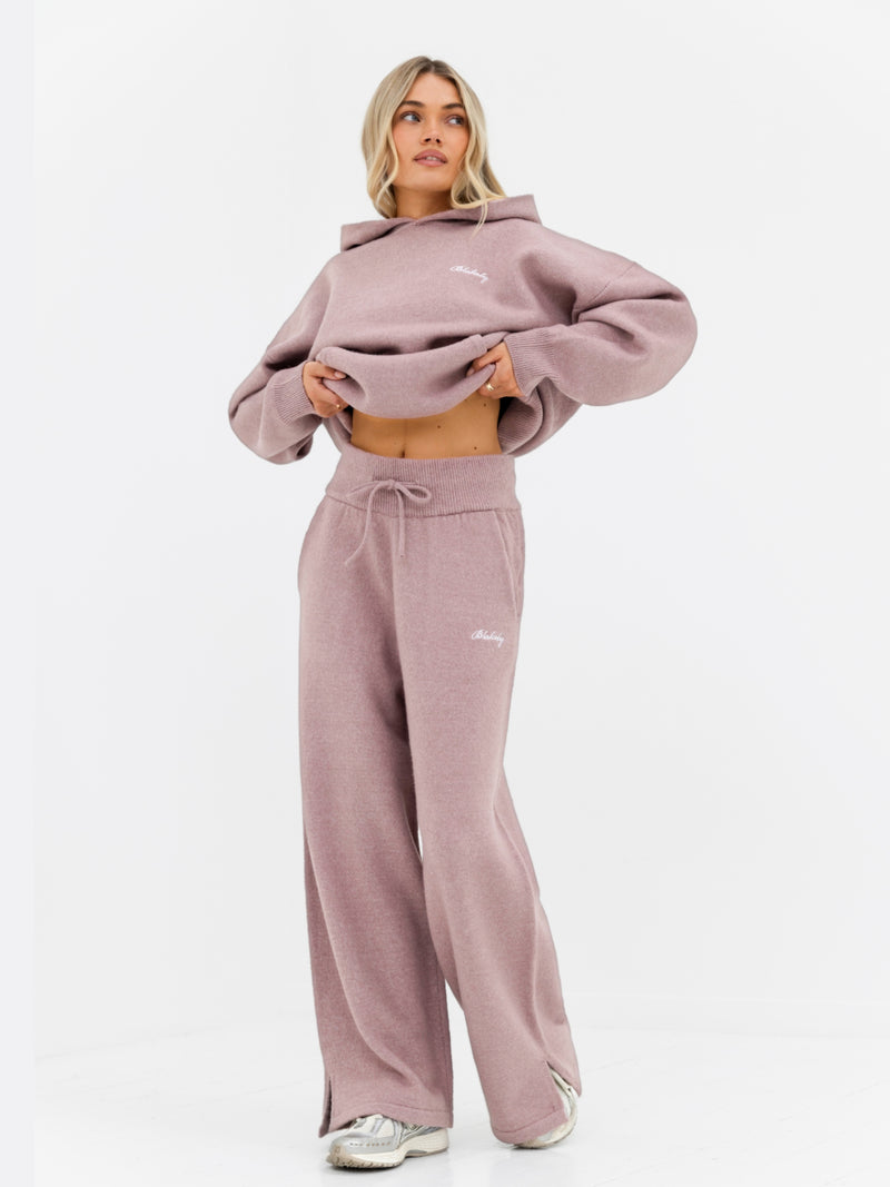 Oversized Knitted Hoodie - Dusty Pink