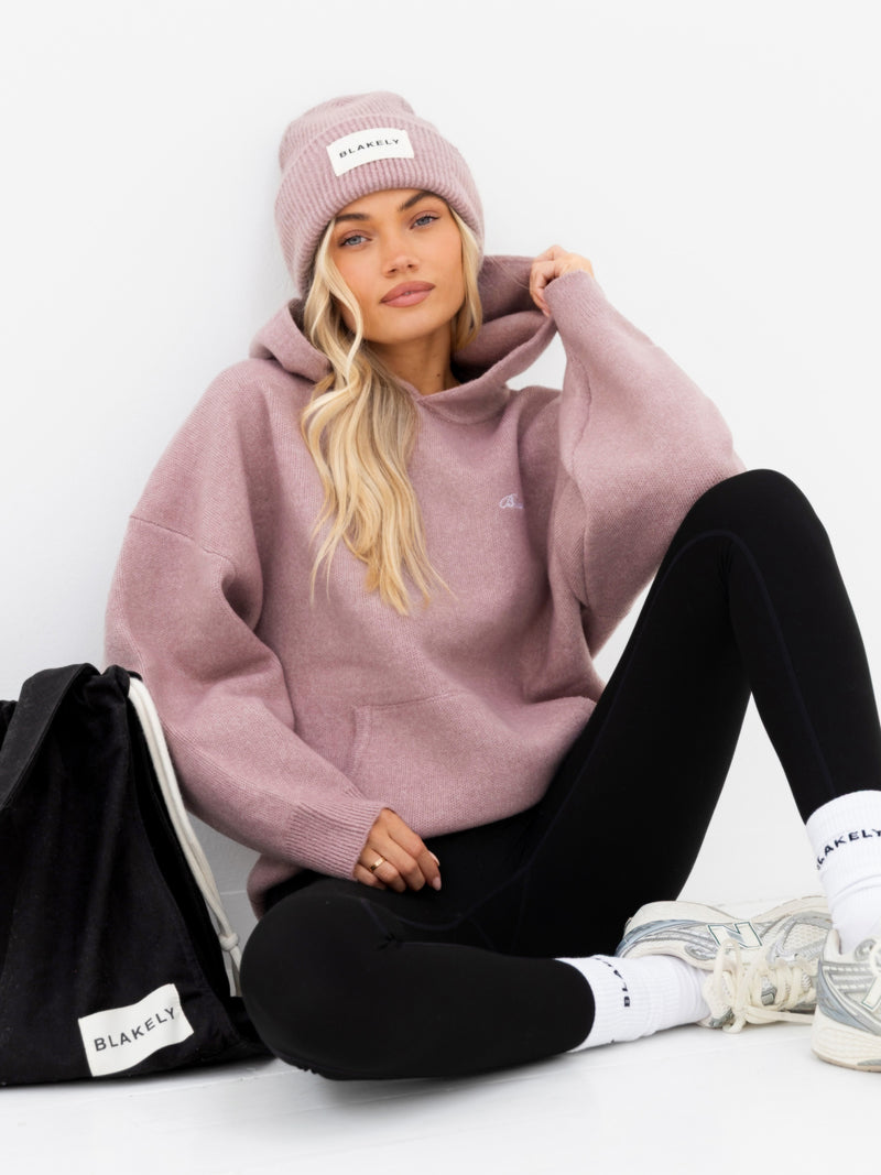 Oversized Knitted Hoodie - Dusty Pink