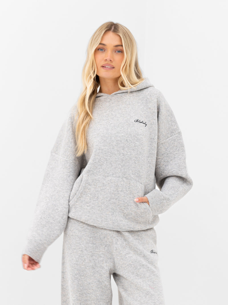 Oversized Knitted Hoodie - Marl Grey
