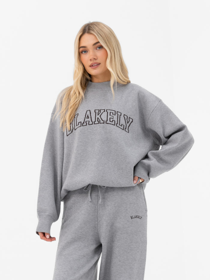 Varsity Oversized Knitted Sweater - Grey