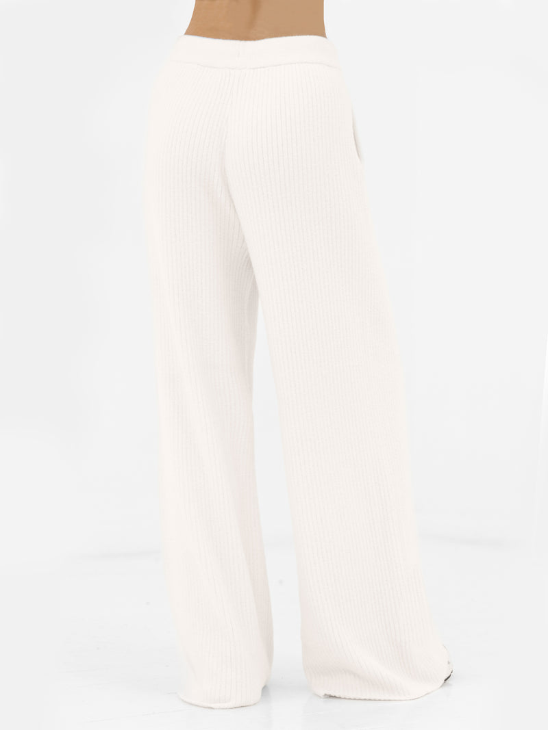 Zoey Ribbed Wide Leg Trousers - Off White