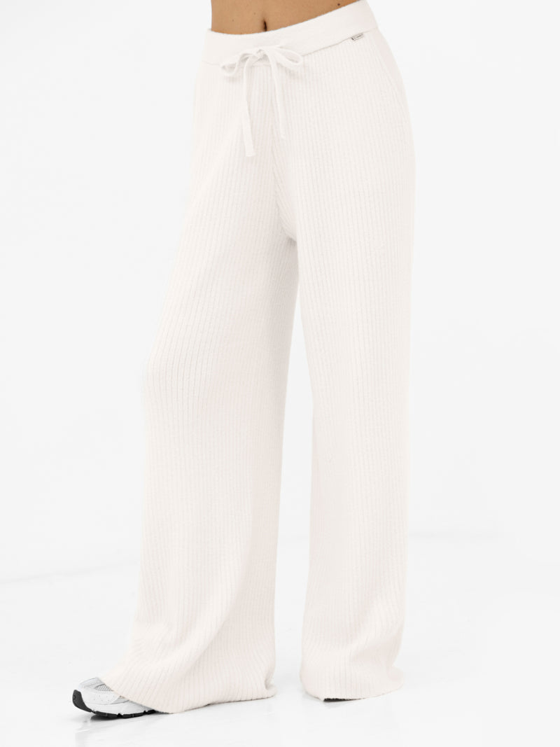 Zoey Ribbed Wide Leg Trousers - Off White