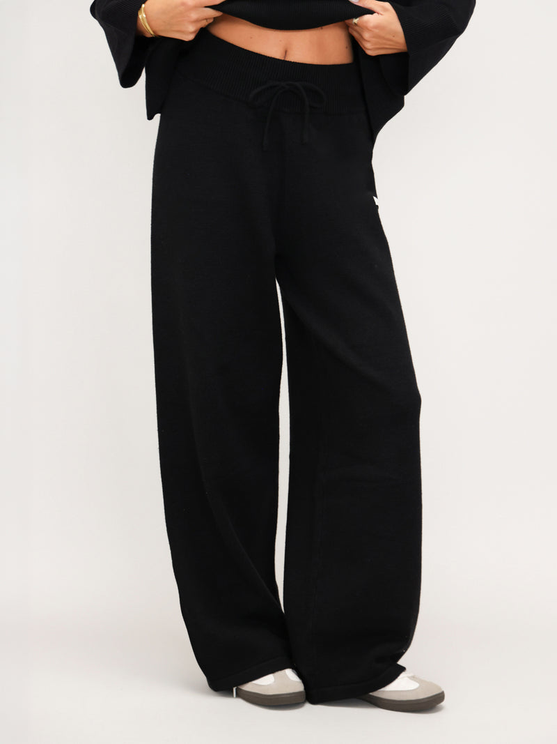 Layla Knitted Wide Leg Sweatpants - Black
