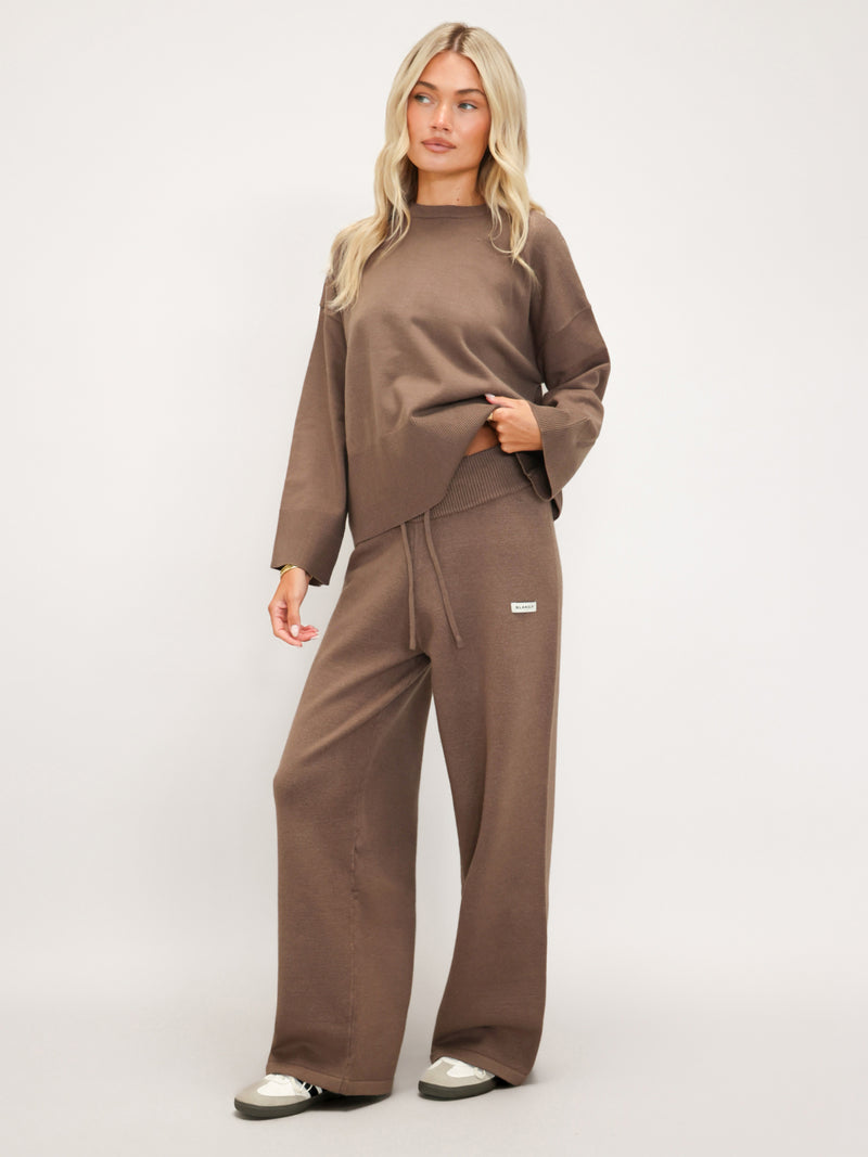 Layla Knitted Wide Leg Sweatpants - Rich Taupe