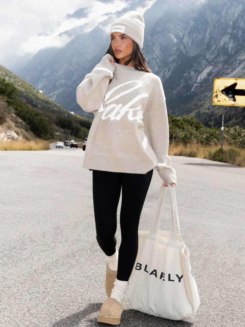 Margot Script Oversized Knitted Sweater - Toasted Taupe