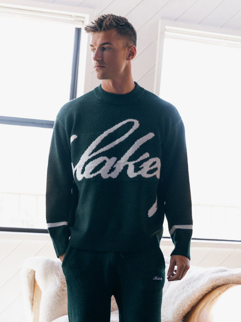 Abel Script Knitted Sweater - Emerald Green