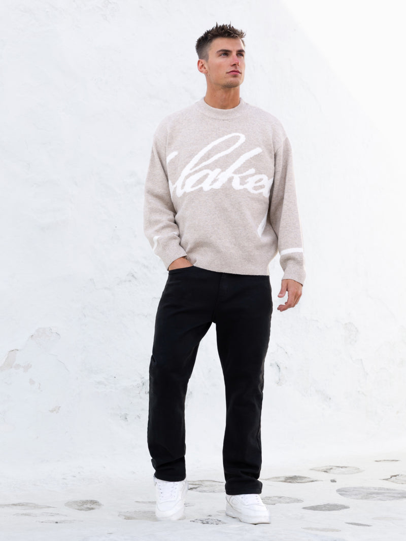 Abel Script Knitted Sweater - Taupe