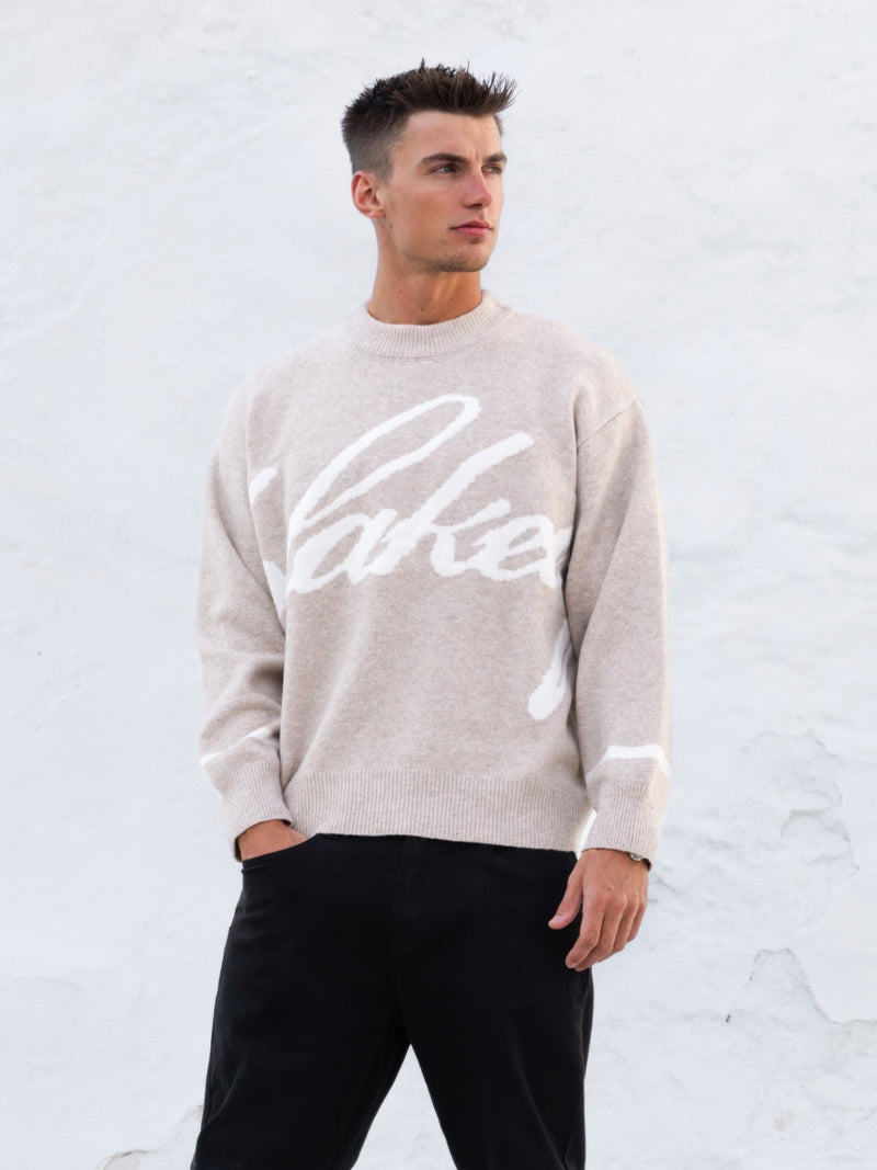 Abel Script Knitted Sweater - Taupe