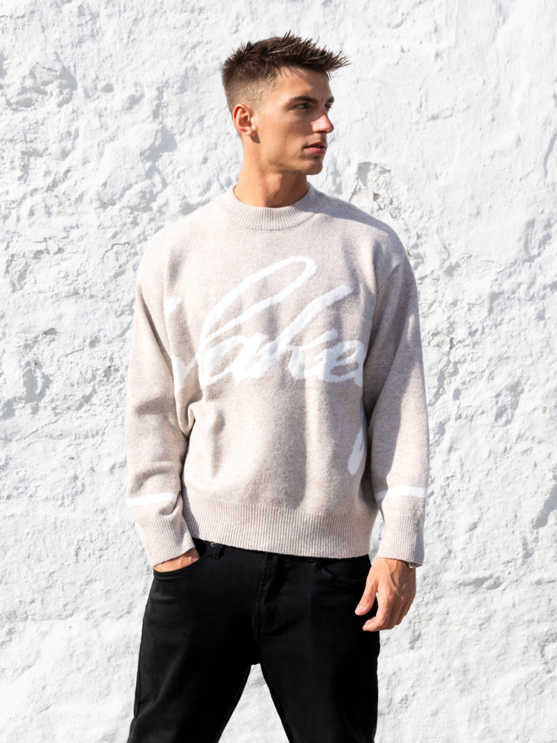 Abel Script Knitted Sweater - Taupe