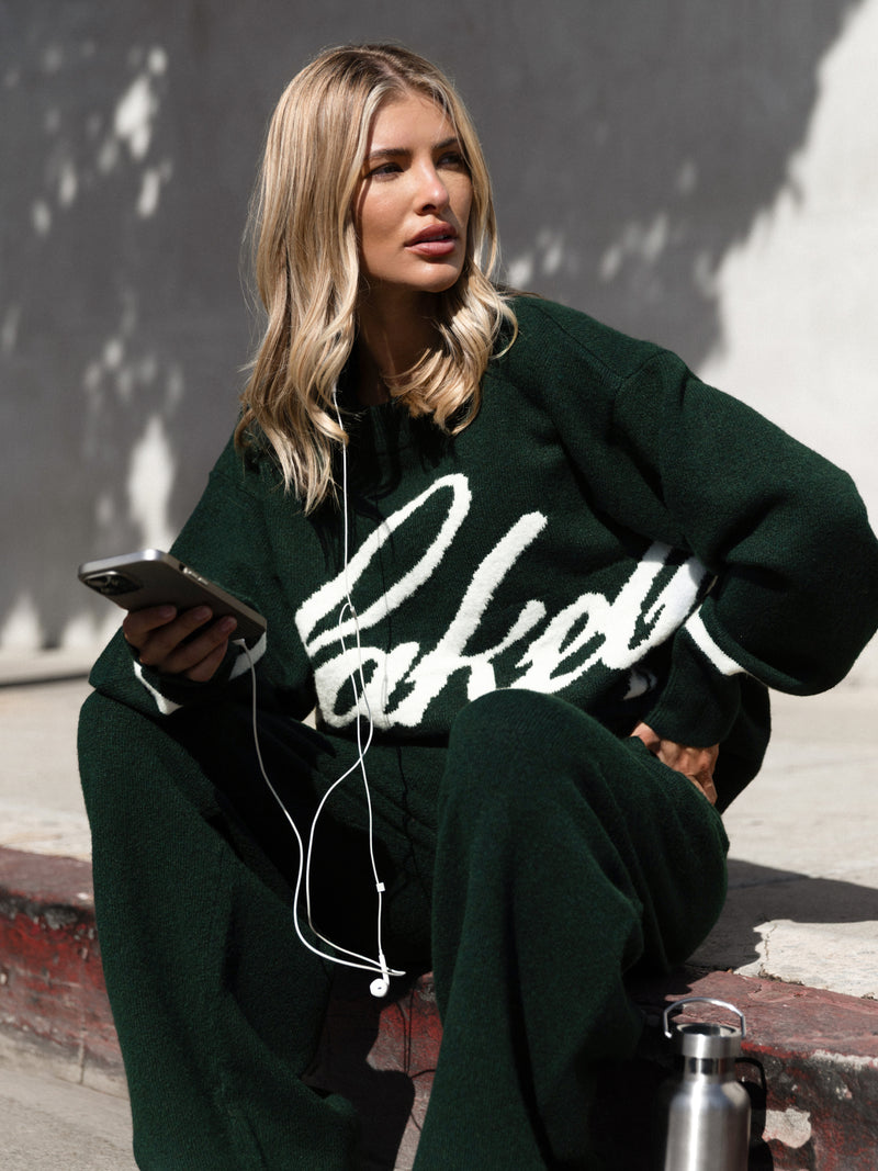 Margot Script Oversized Knitted Sweater - Emerald Green