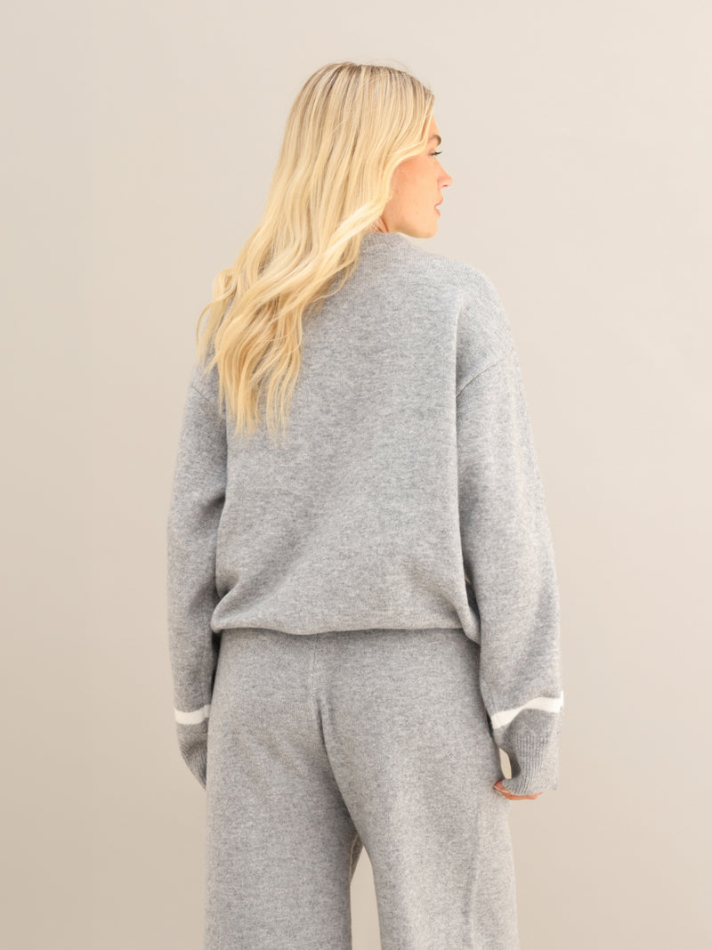 Margot Script Oversized Knitted Sweater - Marl Grey