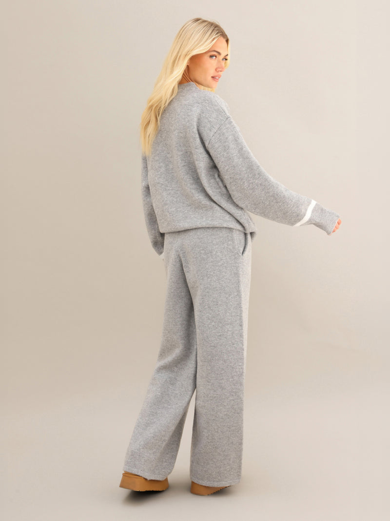 Margot Script Oversized Knitted Sweater - Marl Grey