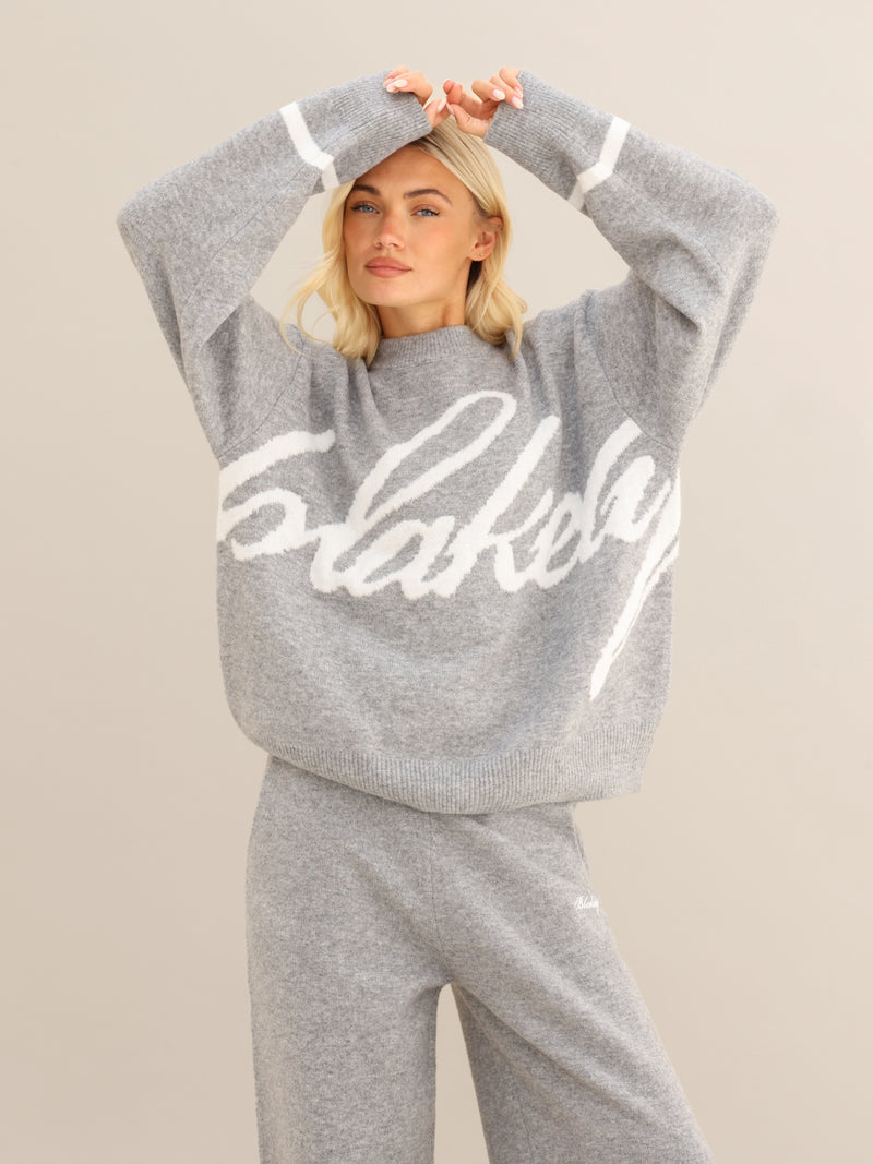 Margot Script Oversized Knitted Sweater - Marl Grey