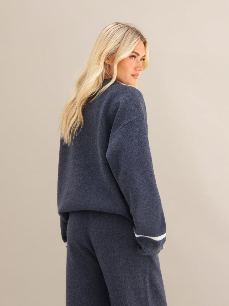 Margot Script Oversized Knitted Sweater - True Navy
