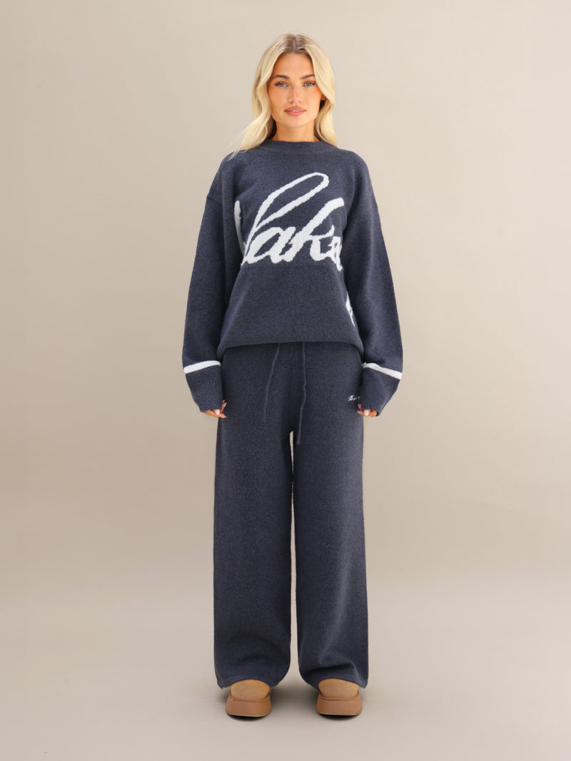 Margot Script Oversized Knitted Sweater - True Navy