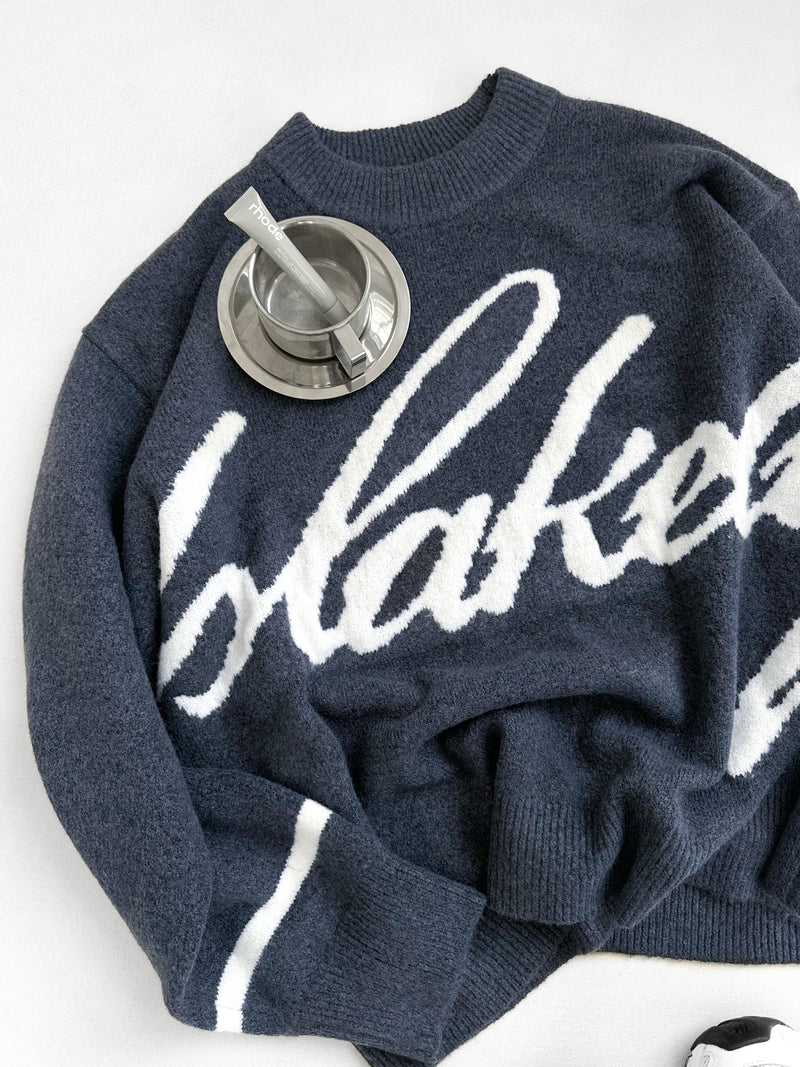 Margot Script Oversized Knitted Sweater - True Navy