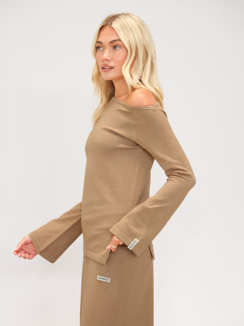 Layla Off The Shoulder Knitted Top - Caramel