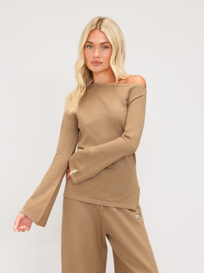 Layla Off The Shoulder Knitted Top - Caramel