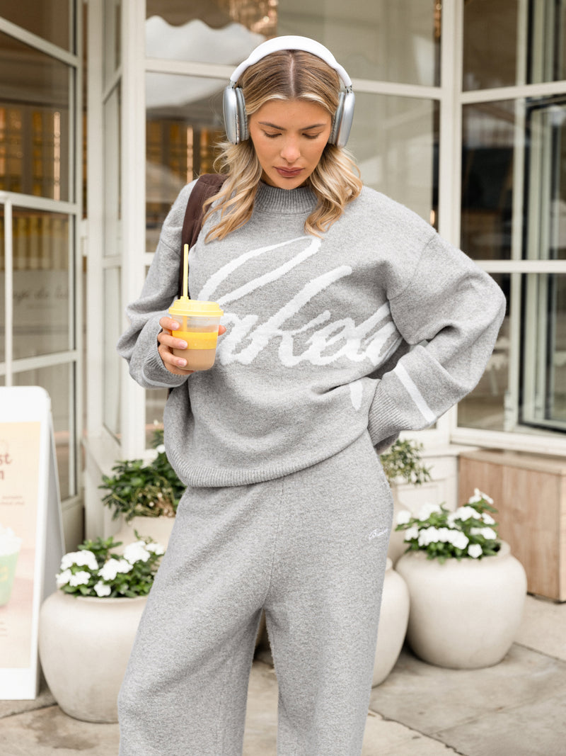 Margot Script Oversized Knitted Sweater - Marl Grey