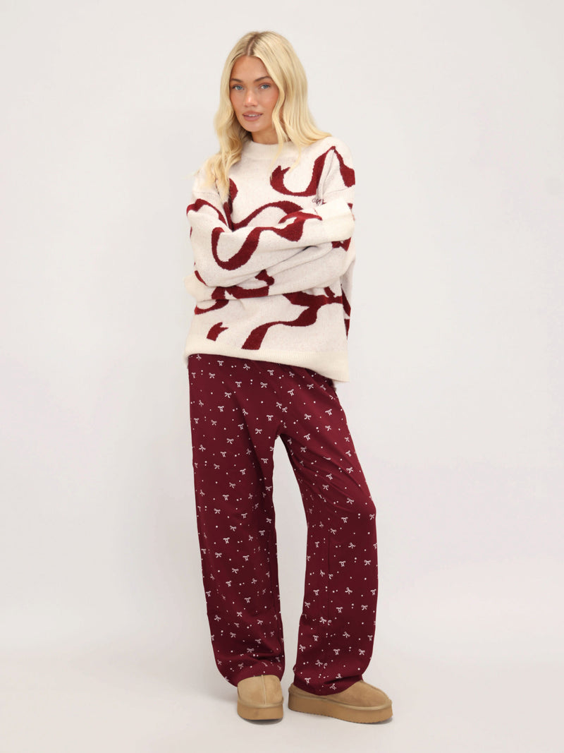 Bella Bow Knitted Sweater - Off White & Red