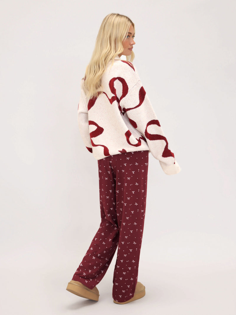 Bella Bow Knitted Sweater - Off White & Red