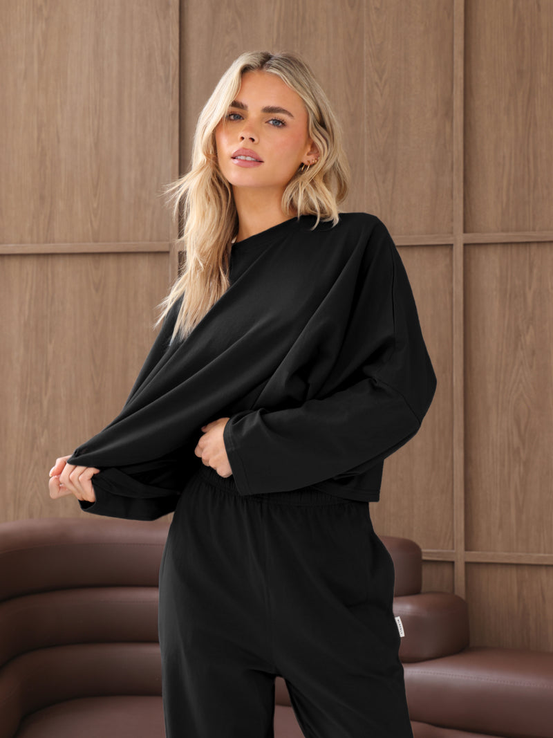 Ayla Cotton Wide Leg Trousers - Black