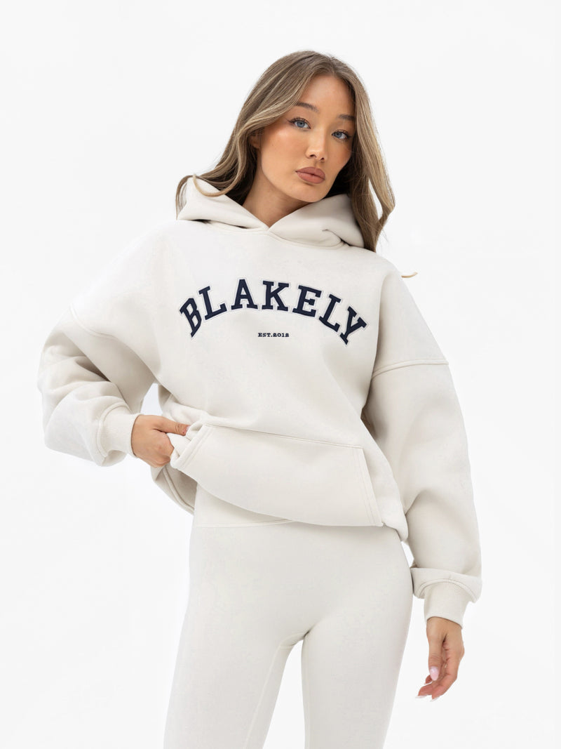 Varsity Oversized Hoodie - Chalk & True Navy